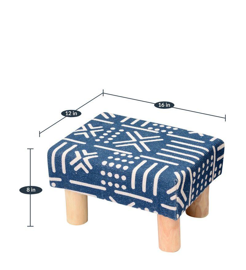 Solid Wood Foot Stool In Cotton Blue Colour - WoodenTwist