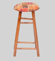 Round Mango Wood Bar Stool In Cotton Multicolour - WoodenTwist