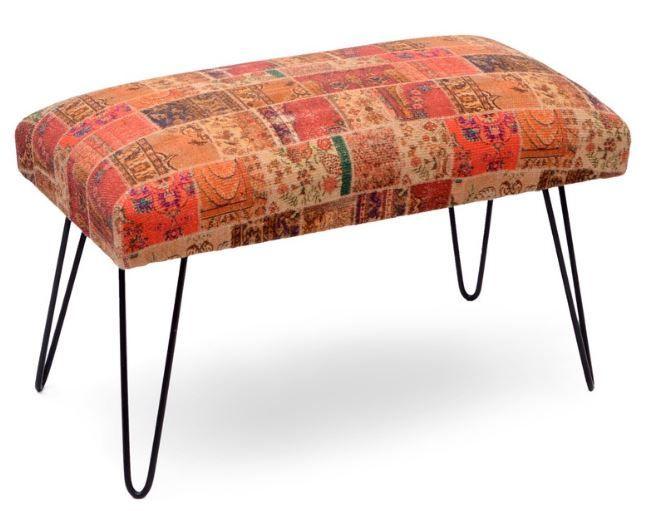 Mango Wood Bench In Cotton Multicolour With Metal Legs - WoodenTwist