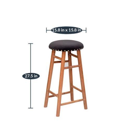 Round Mango Wood Bar Stool In Velvet Black Colour - WoodenTwist