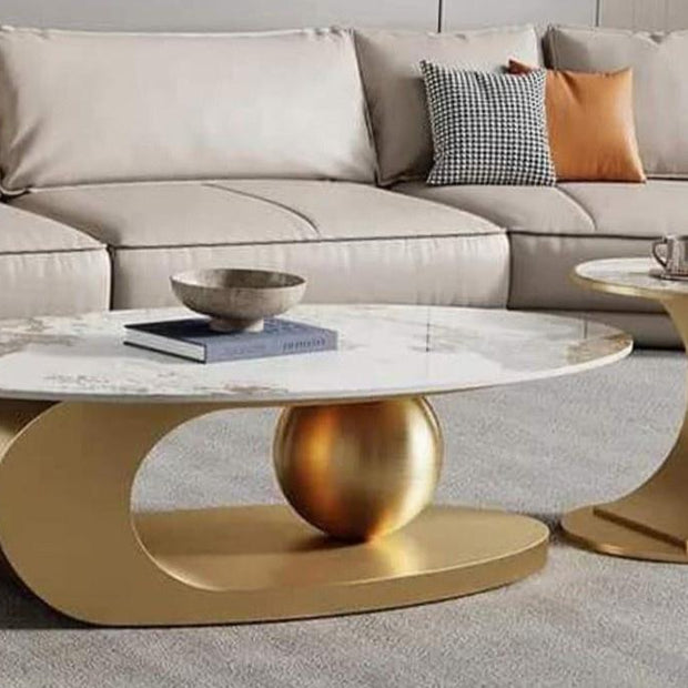 Luxurious Oval Centre Table with Side Table Set
