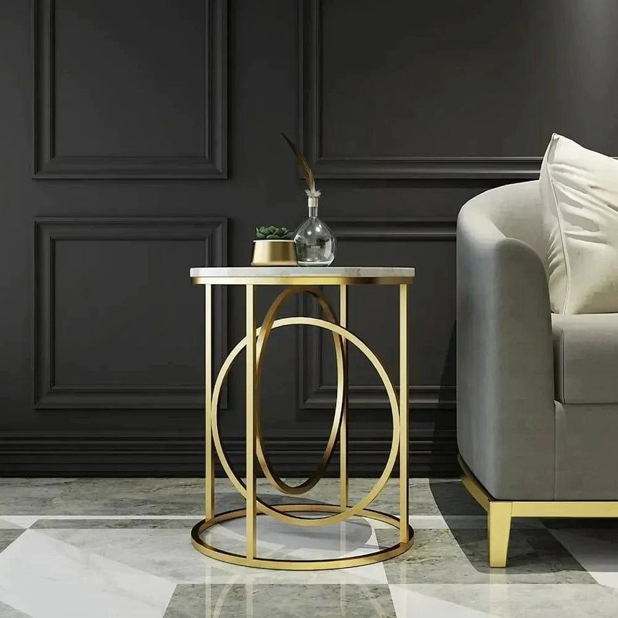 Golden finish with natural white marble