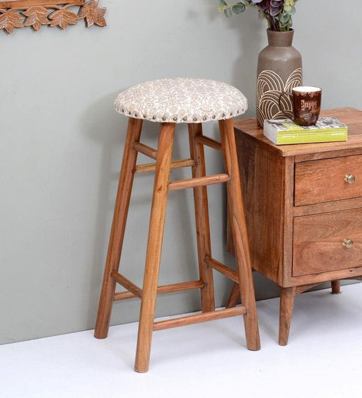Round Mango Wood Bar Stool In Cotton Brown Colour - WoodenTwist