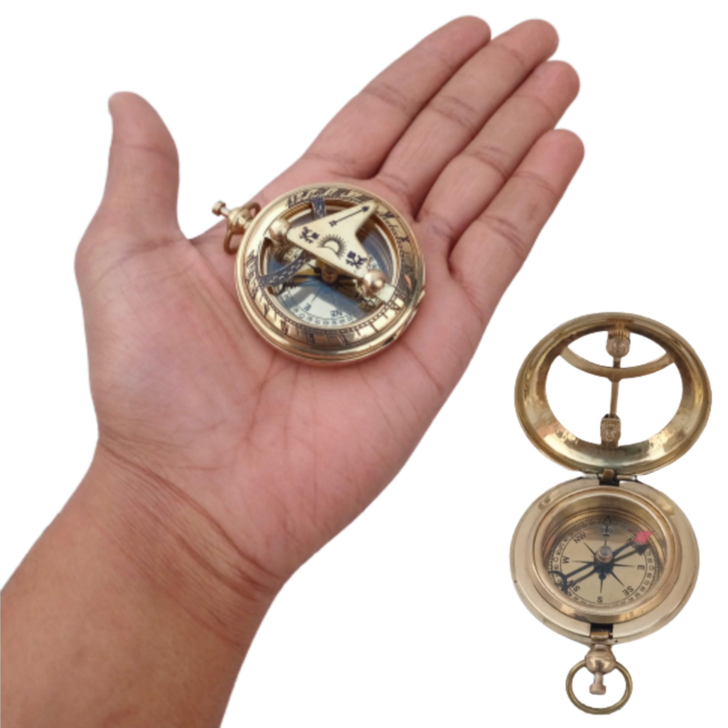 NAUTICAL SUNDIAL BRASS COMPASS VINTAGE ANTIQUE MARITIME NAVIGATION COMPASS GIFT - WoodenTwist