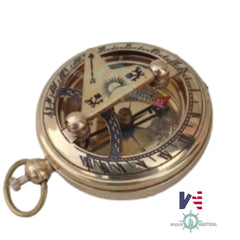 NAUTICAL SUNDIAL BRASS COMPASS VINTAGE ANTIQUE MARITIME NAVIGATION COMPASS GIFT - WoodenTwist