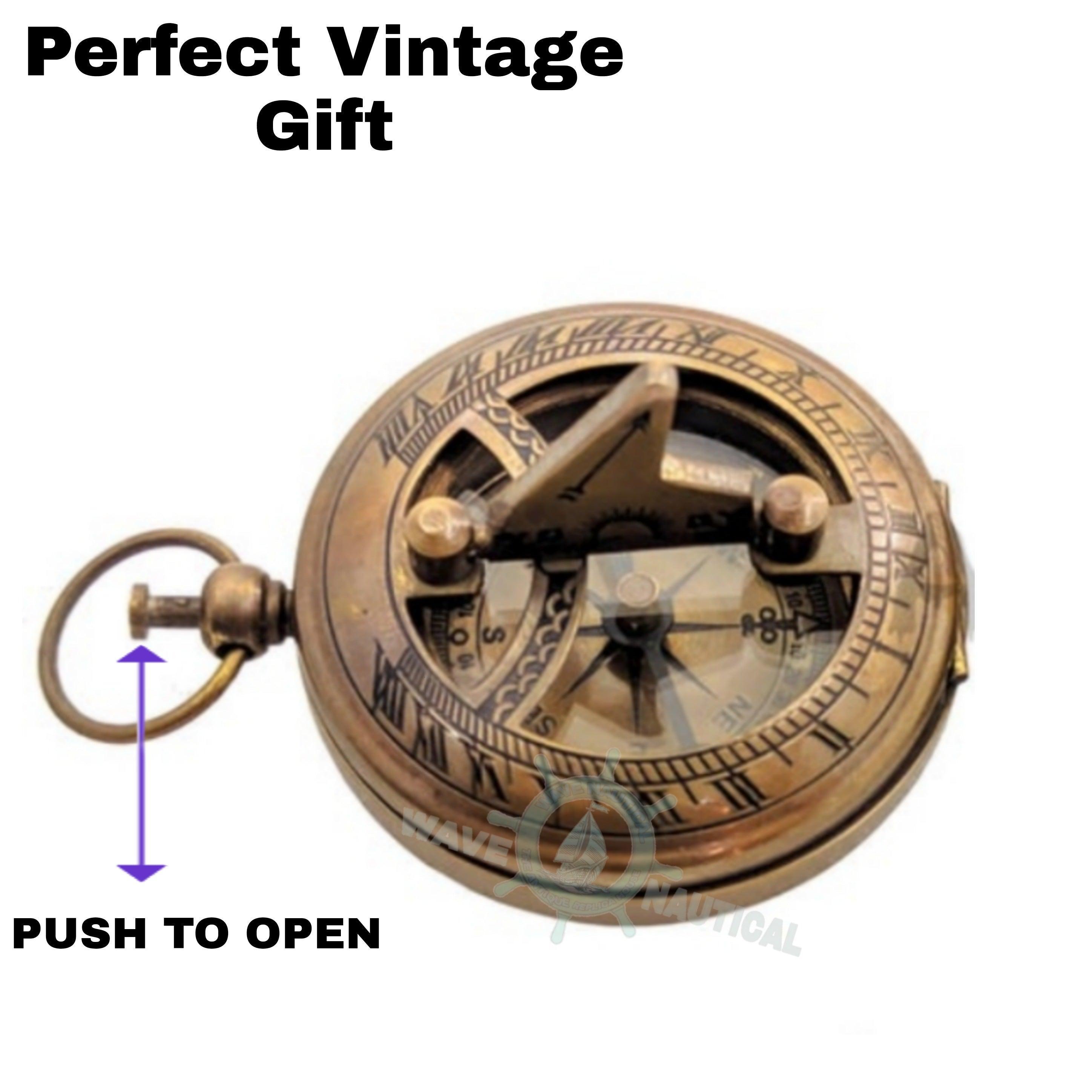 Brass Sundial Compass Vintage Pocket Style Nautical Antique Gift - WoodenTwist