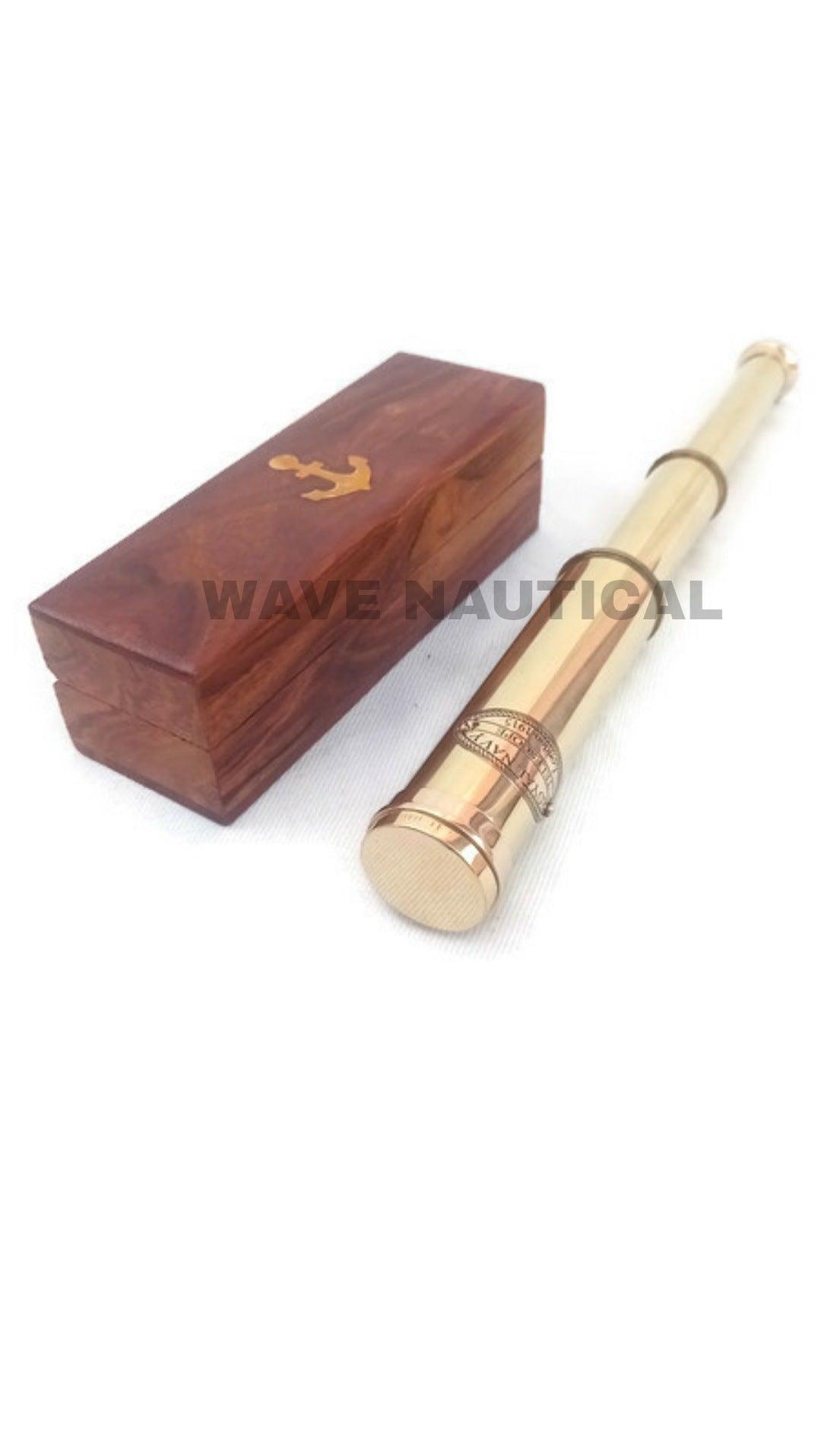 Royal Navy 12 inch Antique Full Brass Telescope with in Wood Box - WoodenTwist