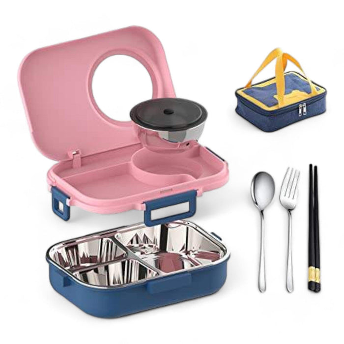 Stainless Steel Tiffin Box Lunch Box Kids Adults With Bag & Free Cutlery - WoodenTwist