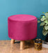 Solid Wood Foot Stool In Velvet Pink Colour - WoodenTwist