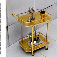 Modern Golden Iron Rectangle Trolley - 2 Tier with Smooth Rolling Wheels - WoodenTwist