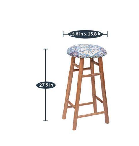 Round Mango Wood Bar Stool In Cotton Multicolour - WoodenTwist