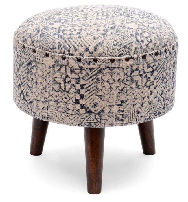 Mango Wood Foot Stool In Cotton Blue Colour - WoodenTwist