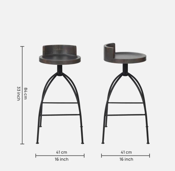 Mango Wood Bar Stool In Black Metal Legs - WoodenTwist