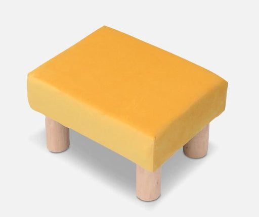 Solid Wood Foot Stool In Velvet Yellow Colour - WoodenTwist