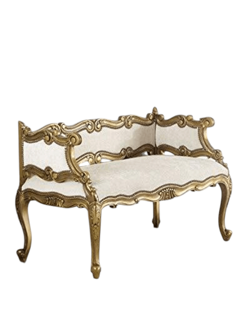 Wooden Twist Engrave Hand Carved Teak Wood 2 Seater Bench for Living Room ( Ivory ) - WoodenTwist