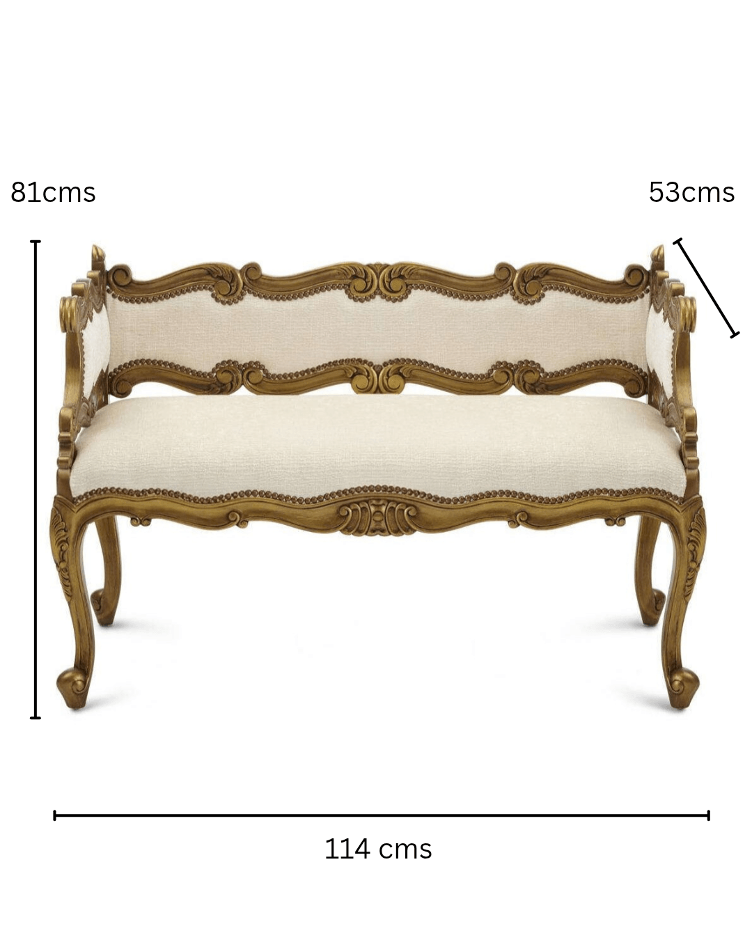 Wooden Twist Engrave Hand Carved Teak Wood 2 Seater Bench for Living Room ( Ivory ) - WoodenTwist