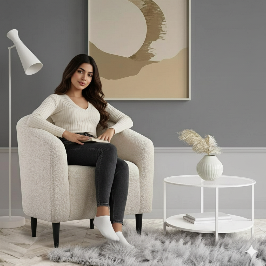 Wooden Twist Boucle Fabric Lounge Chair Beige - WoodenTwist