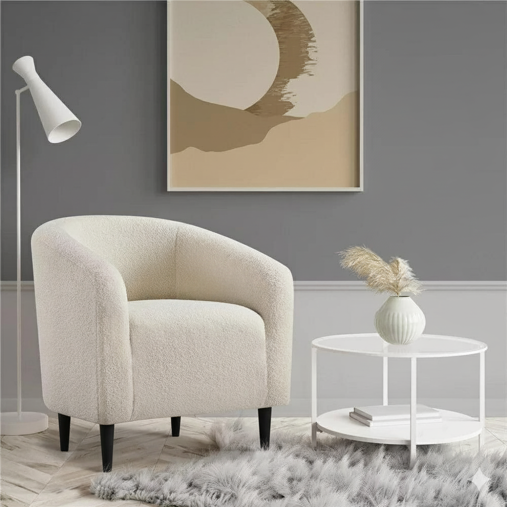 Wooden Twist Boucle Fabric Lounge Chair Beige - WoodenTwist