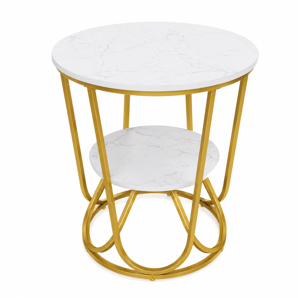 Wooden Twist Round Coffee Table with Marble Top Like Finish Stylish 2-Tier Design - WoodenTwist