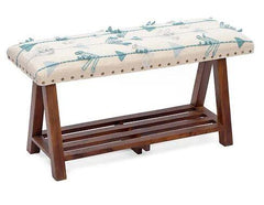 Mango Wood Bench In Cotton White Colour - WoodenTwist