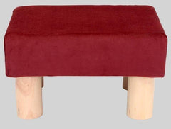 Solid Wood Foot Stool In Velvet Red Colour - WoodenTwist