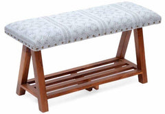 Mango Wood Bench In Cotton grey Colour - WoodenTwist