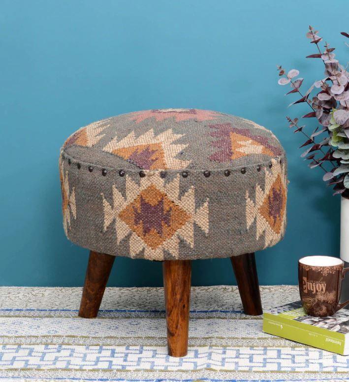 Mango Wood Foot Stool In Cotton Brown Colour - WoodenTwist