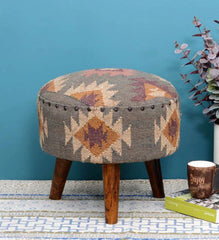 Mango Wood Foot Stool In Cotton Brown Colour - WoodenTwist