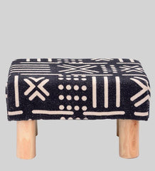 Solid Wood Foot Stool In Cotton Black Colour - WoodenTwist