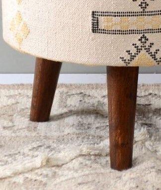 Mango Wood Foot Stool In Cotton White Colour - WoodenTwist