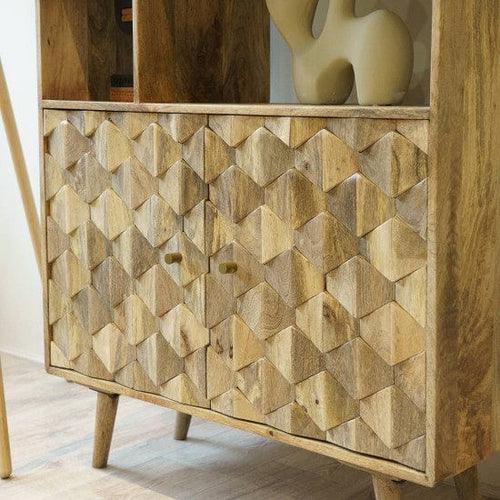 Wooden Twist Pentagonal Hand-Carved Sideboard Cabinet with 1 Door & 3 Drawers Elegant Storage Solution for Home Decor - WoodenTwist