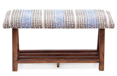 Mango Wood Bench In Cotton Blue Colour - WoodenTwist