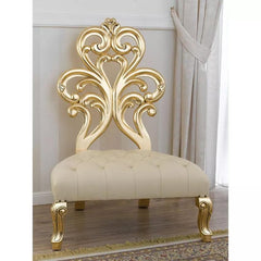 Wooden Twist Baroque Style Buttons Crystal Teak Wood Slipper Chair ( Golden Leaf ) - WoodenTwist