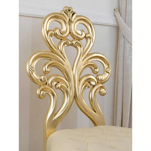Wooden Twist Baroque Style Buttons Crystal Teak Wood Slipper Chair ( Golden Leaf ) - WoodenTwist