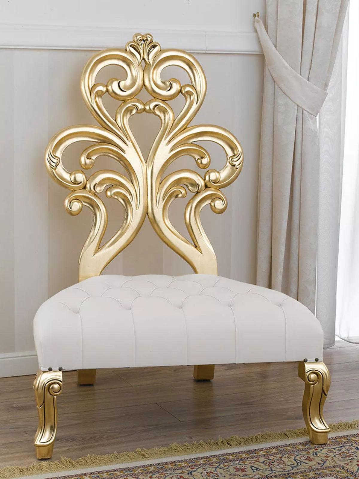 Wooden Twist Baroque Style Buttons Crystal Teak Wood Slipper Chair ( Golden Leaf ) - WoodenTwist