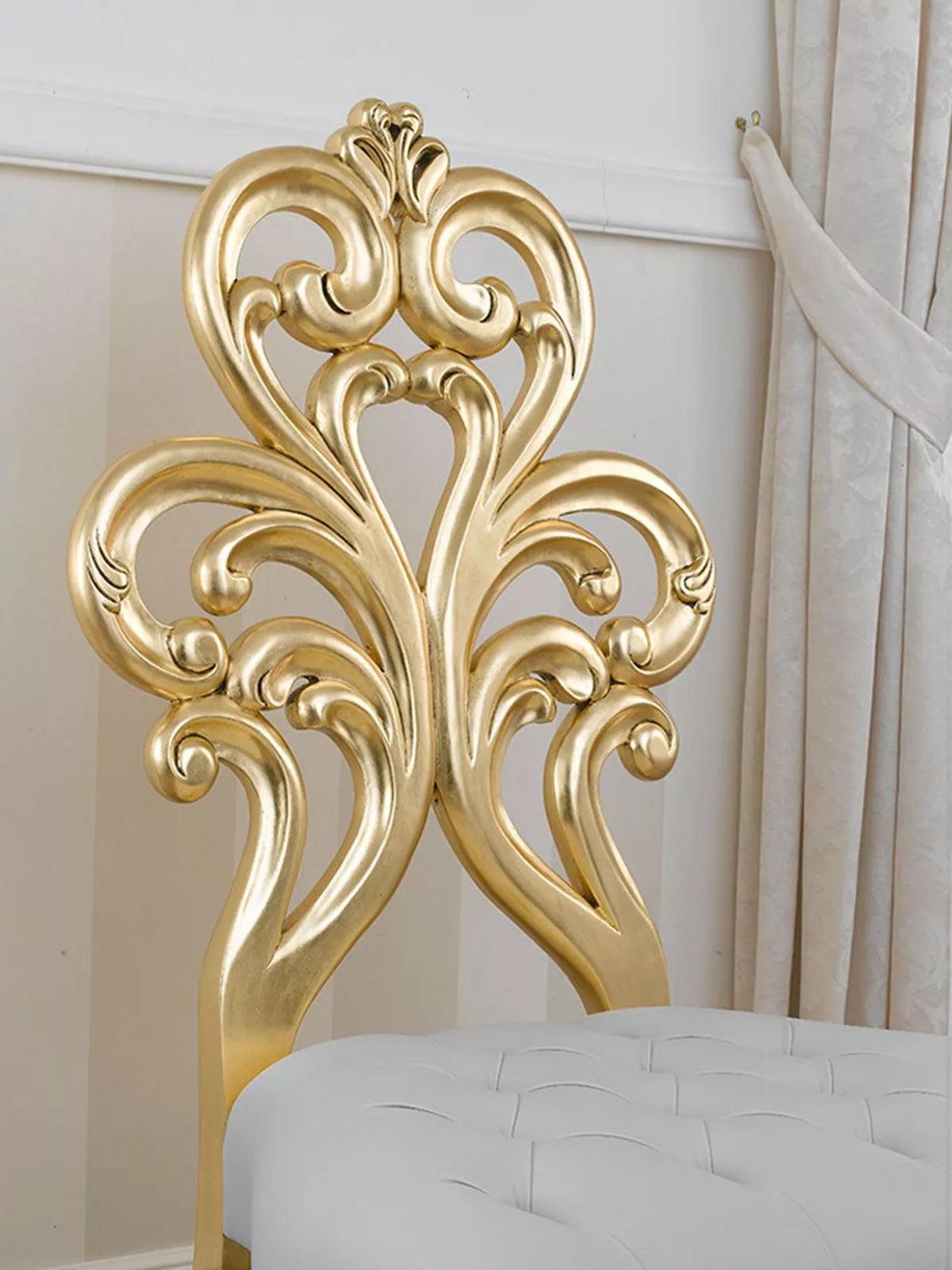 Wooden Twist Baroque Style Buttons Crystal Teak Wood Slipper Chair ( Golden Leaf ) - WoodenTwist