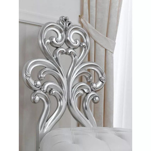 Wooden Twist Baroque Style Buttons Crystal Teak Wood Slipper Chair ( Silver Leaf ) - WoodenTwist