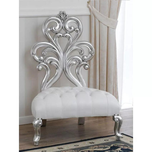 Wooden Twist Baroque Style Buttons Crystal Teak Wood Slipper Chair ( Silver Leaf ) - WoodenTwist