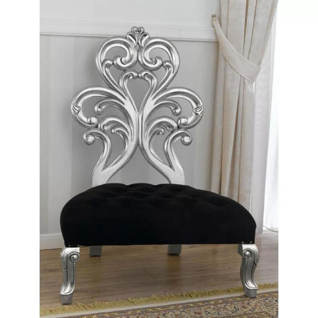 Wooden Twist Baroque Style Buttons Crystal Teak Wood Slipper Chair ( Silver Leaf ) - WoodenTwist