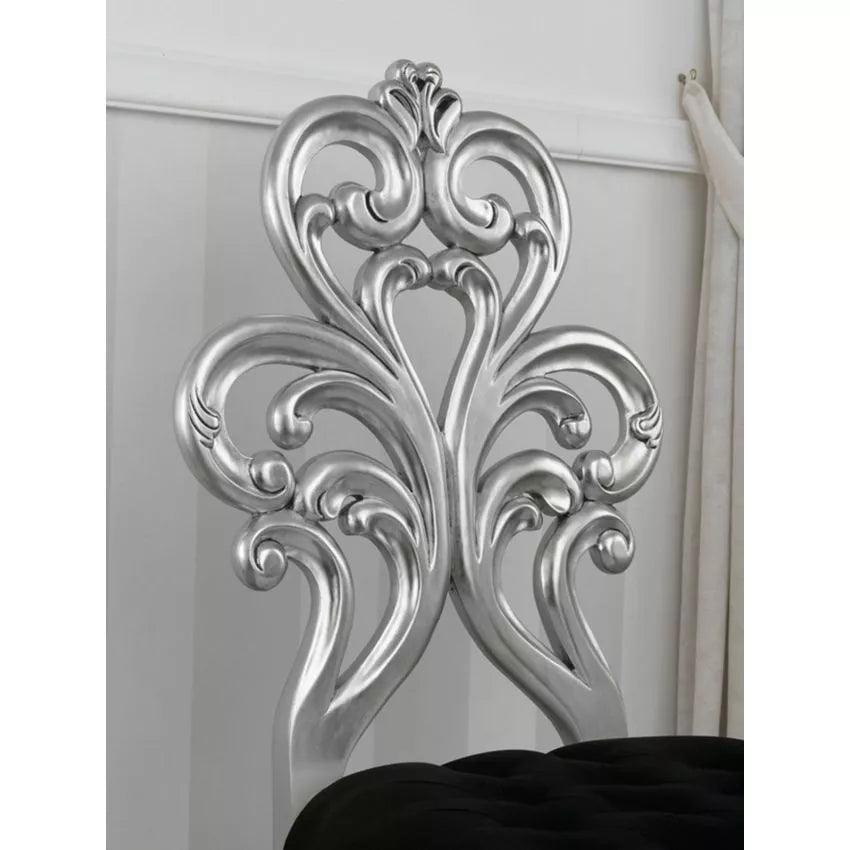 Wooden Twist Baroque Style Buttons Crystal Teak Wood Slipper Chair ( Silver Leaf ) - WoodenTwist