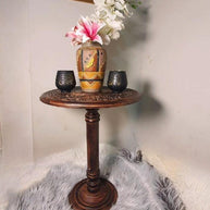 Wooden Twist Sculpte Hand Carved Solid Wood End Table - WoodenTwist
