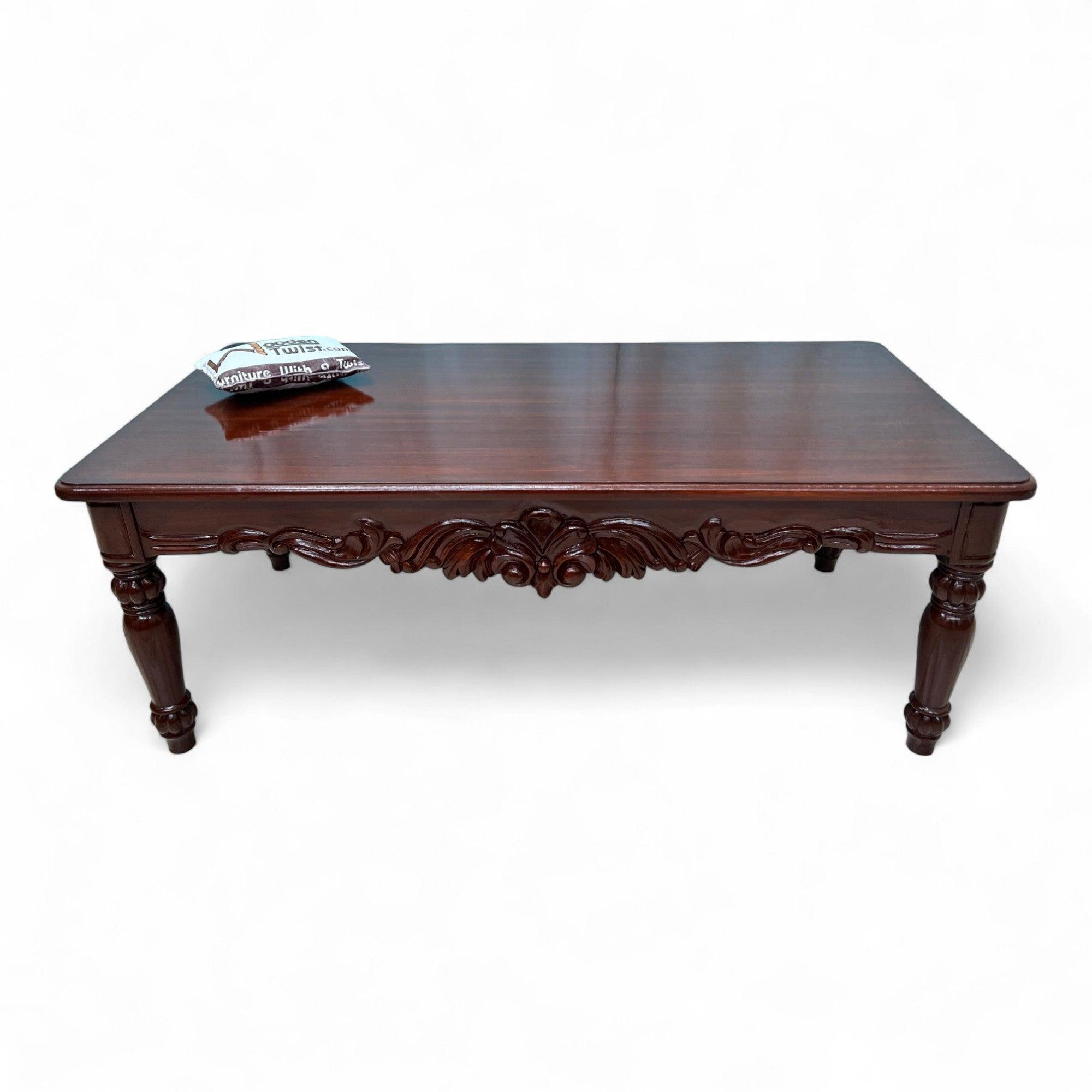 Wooden Twist Hand Carved Teak Wood Center Table Walnut Finish ( Brown )