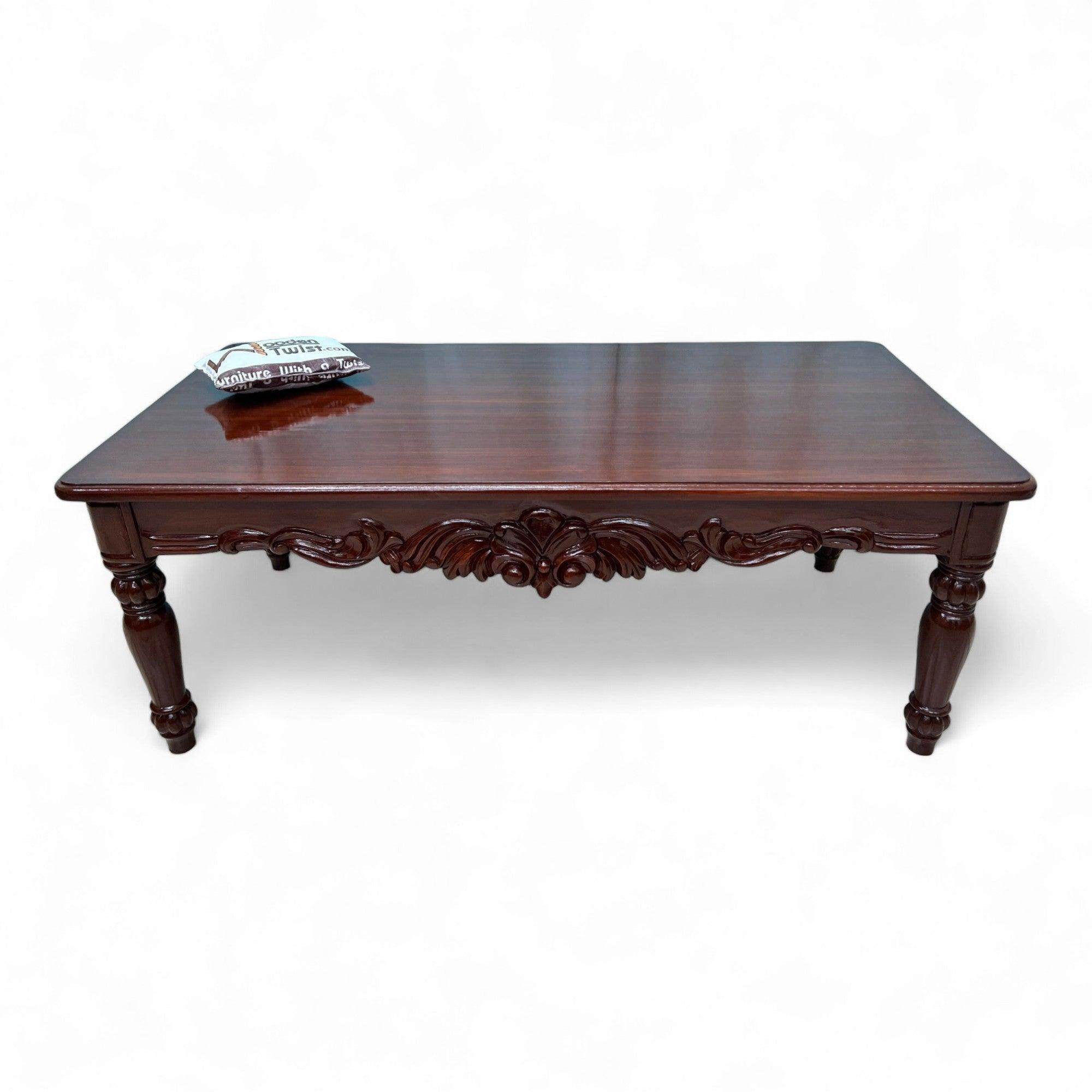 Wooden Twist Hand Carved Teak Wood Center Table Walnut Finish ( Brown ) - WoodenTwist