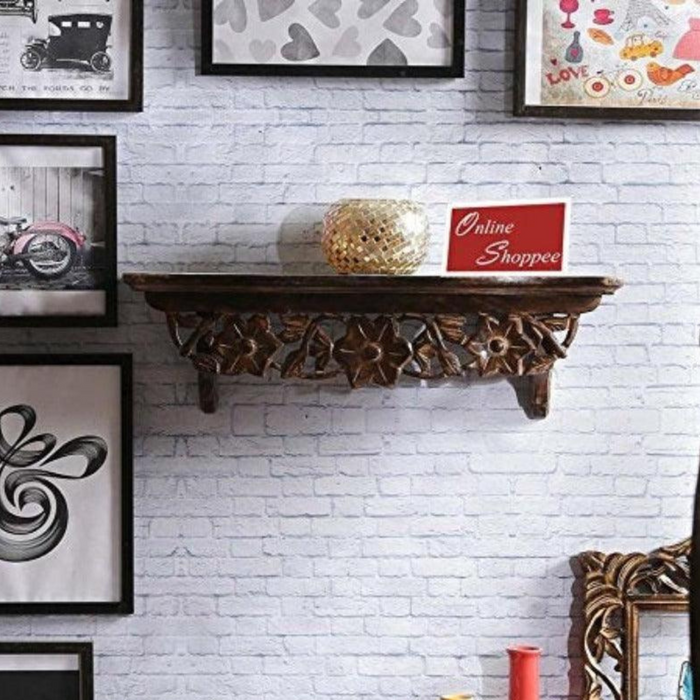 Hand Carved Solid Wood Floating Wall Bracket Book Rack by Wooden Twist