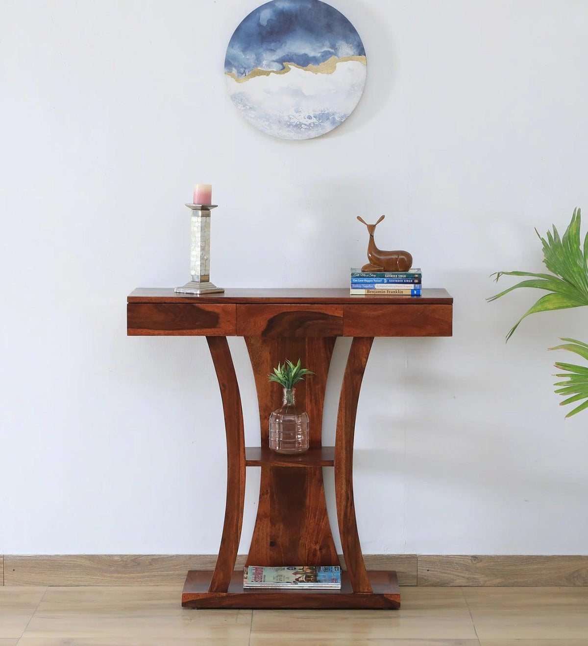 Solid Sheesham Wood Console Table T- Shape - WoodenTwist