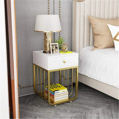 Elegant Square Side Table with Drawer - Golden