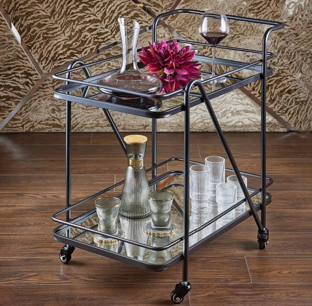 Luxurious Design Bar Cart with Glass Top