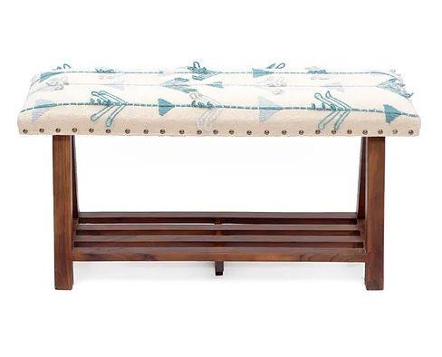 Mango Wood Bench In Cotton White Colour - WoodenTwist