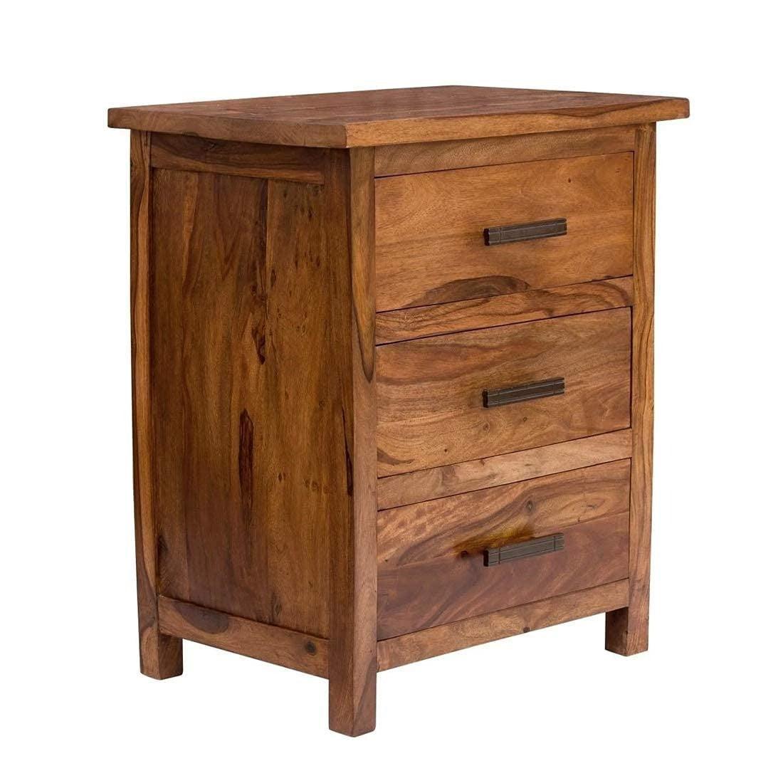 Wooden Three Drawer Bed Side Table - WoodenTwist