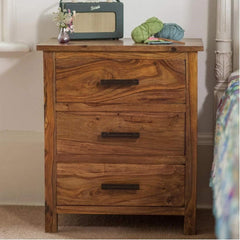 Wooden Three Drawer Bed Side Table - WoodenTwist